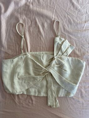 House of Harlow 1960 Linen Cream Knot-Front Crop Top